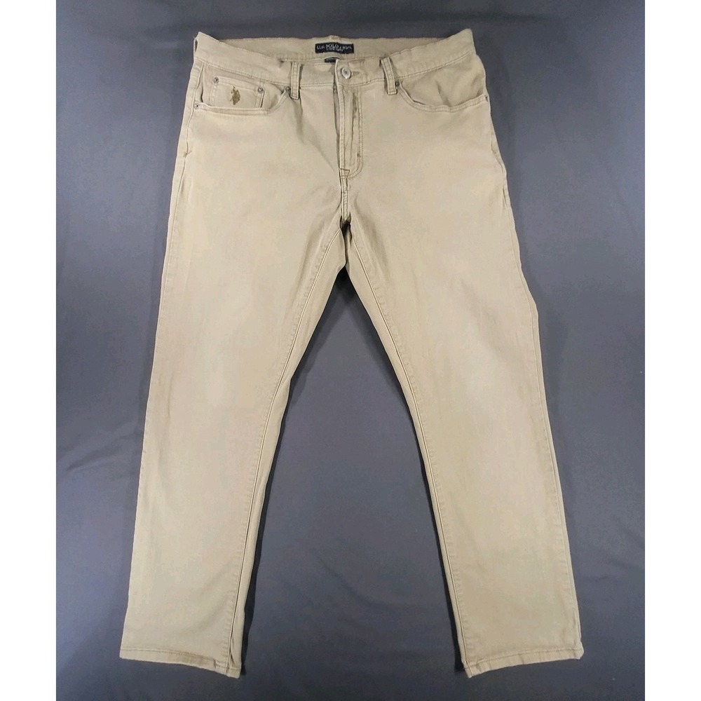 US Polo Assn Jeans Mens 36x30 Khaki Beige Stretch Straight Casual Chino Cotton